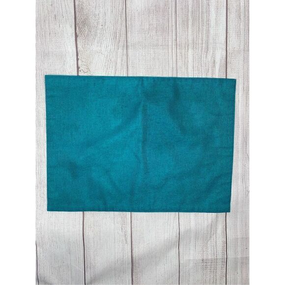 Floral print table cloth, napkins, napkin rings, 2 solid teal placemats - Picture 4 of 11